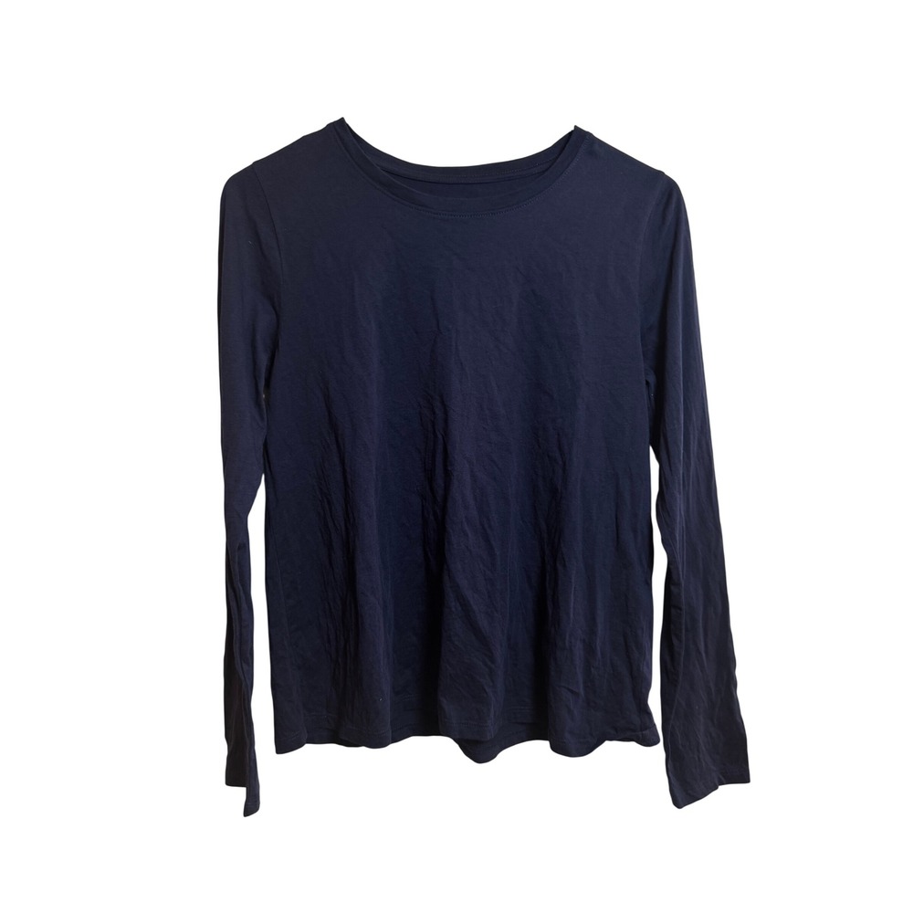 Eileen Fisher Womens Navy Blue 100% Organic Cotton Long Sleeve Crew Neck Tee XS